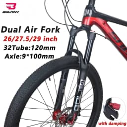 BOLANY MTB Bike Fork Dual Air Damping MTB Suspension Straight Tube 26 27.5 29 Inch Magnesium Alloy Quick Release 100mm
