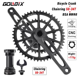 GOLDIX Ultralight Road Bike Crankset 50-34T/52-36T/53-39T Double Chainring 165/170/172.5/175mm Length Hollow Bicycle Crank