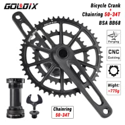 GOLDIX Ultralight Road Bike Crankset 50-34T/52-36T/53-39T Double Chainring 165/170/172.5/175mm Length Hollow Bicycle Crank