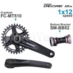 Shimano DEORE M6100 12speed Groupset FC-MT510 CRANKSET and SM-BB52 Bottom Bracket 68/73 mm Shell Width Origin