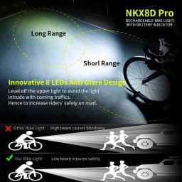 NATFIRE 10000mAh Bicycle Light Digital Battery Indicator USB Rechargeable Bike Light Set with 3 Holders 8 LED Flashlight