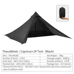 Thous Winds Capricorns 2 Person Tent, Ultralight Hiking Backpack Tent, Camping Pyramid Tent, Outdoor 15D Ripstop Nylon Camp Tent