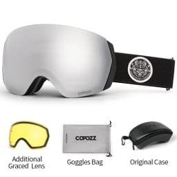 COPOZZ Ski Goggles Men Women UV400 Anti-fog Ski Eyewear Snow Glasses Adult Snowboard Goggle with Night Yellow Lens and Case Set