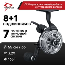 Piscifun ICX CARBON Inline Ice Fishing Reel 3.2:1 High Speed Free Fall Magnetic Smooth 5kg Max Drag Winter Reel