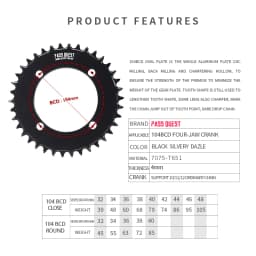 Colorful Closed Disc 104 BCD Round Mountain Bikes ChainWheel Chainrings Crankset 34T 36T 38T 40T 42T 44T 46T 48T