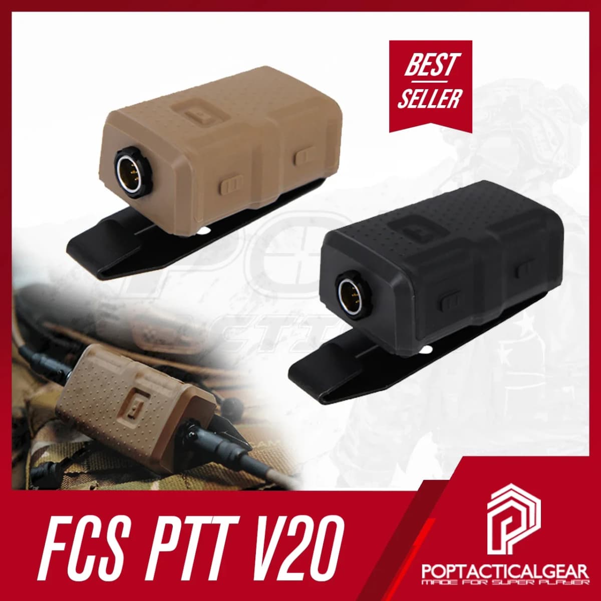 FCS TACTICAL V20 PTT Single Communication Channels for AMP Headset High Quality Tactical Call Accessories Lightweight Design