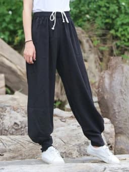 Women Cotton Linen Sports Trousers Solid Color Drawstring Loose Fit Comfortable Chinese Style Tai Chi Martial Arts Kung Fu Pants
