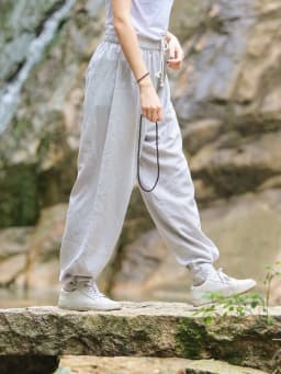 Women Cotton Linen Sports Trousers Solid Color Drawstring Loose Fit Comfortable Chinese Style Tai Chi Martial Arts Kung Fu Pants