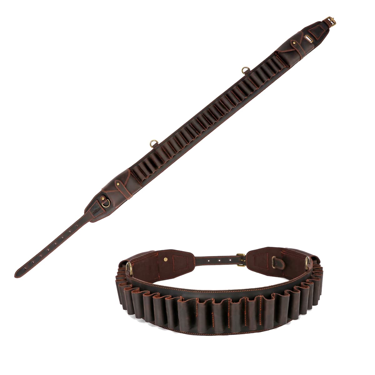 Tourbon Hunting Accessories 12 Gauge Gun Bandolier Cartridges Belt Genuine Leather Ammo Holder Carrier W/ A Pocket 39''-47‘’