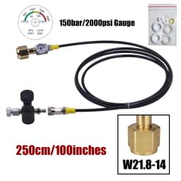 Sparkling Water Maker Blue Cylinder CO2 Refill Fill Station Adapter with Hose Gauge Kit, Soda Machine CO2 Bottle Charging Valve