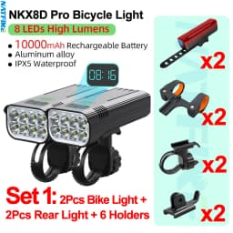 Upgrade Bicycle Light Powerful 8LED Bike Headlight 10000mAh USB Rechargeable as Power Bank Front and Rear Lights Set Optional