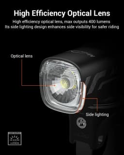 ALLTY 400 Road Bike Light, USB Type-C Rechargeable,Powerful Bike Headlight Compatible with: Mountain, Kids, Street