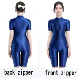 Satin Glossy Shiny One Piece Swimming Running Overalls Bodysuit Playsuit Short Zipper Racing Cycling Yoga Fitness Jumpsuit