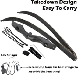 60 Inch Archery Takedown Recurve Bow F171A for Adults/Youth 30-60Lbs American Hunting Bow Magnesium Alloy Metal Right Handed