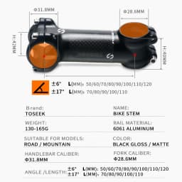 TOSEEK Bicycle Handlebar Stem 28.6-31.8mm Aluminum + Carbon Stem Angle6 17 Mtb Handlebar Stem MTB Stem Spare Parts For Bicycle
