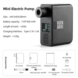 ROCKBROS Bike Pump Portable Mini Electric Air Pump Handheld 120PSI Rechargeable Tire Inflator Car Bike Motorcycle Bicycle Pump
