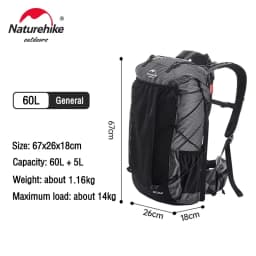 Naturehike Rock 2.0 Hiking Backpack 30L/45L/60L Camping Rucksack Outdoor Travel Trekking Specialised Shoulder Bag Rain Cover