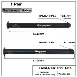 HEPPE Bicycle Double Lead Thru Axle 119mm/165mm M12xP1.0 MTB Road Bike Front Fork Shaft Skewer Rear Hub Thru Axle Bike Skewers