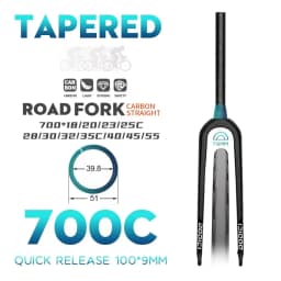 DODICI-Carbon Fiber Road Bike Straight Gravel Fork, Carbon Fiber, Barrel Shaft, Quick Release, 700C * 55C