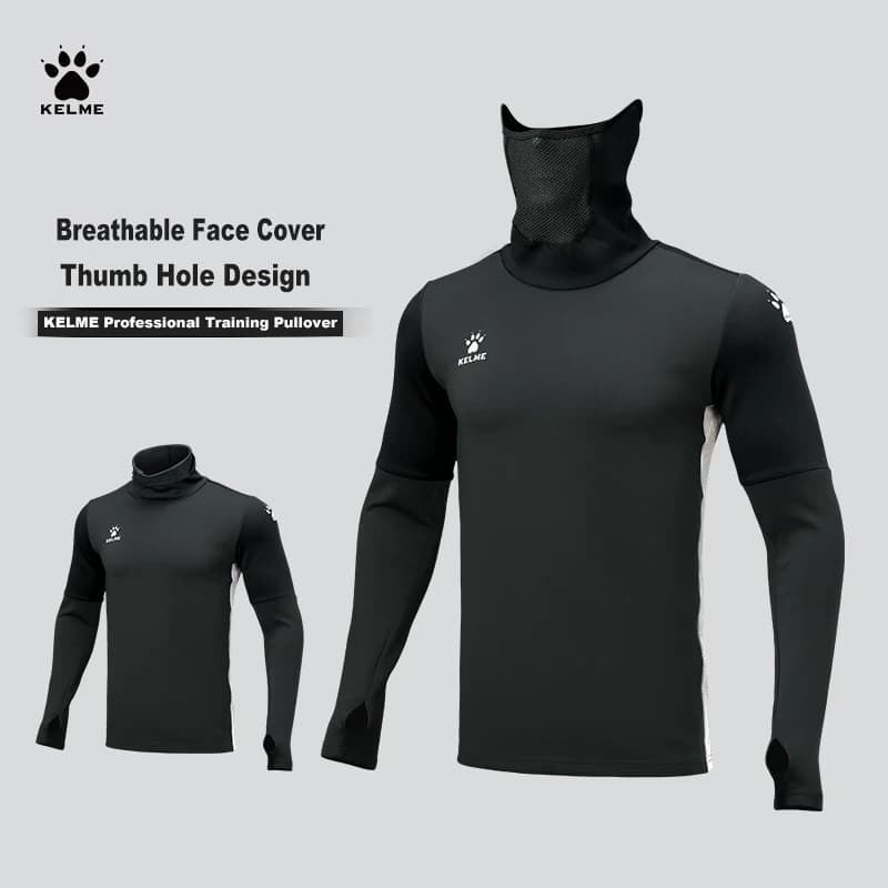 KELME Pullover Training Wear Men Stretch Thumb Hole Design Base Warm Thickness Shirt Breathable Face Cover Sportswear 8161TT1003