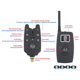 Wireless fishing bite alarm 1+4 set with 4pcs illuminated swinger in EVA case for carp fishing B1203S