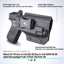 For Glock 17/19+TLR 7/ TLR7A,IWB Kydex Only Holster Optic Cut Fit: G17/19/44/45 (GEN 1-5)&G23/32 (Gen 3-4) TLR-7/TLR-7A Pistol