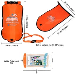 20L Waterproof Inflatable Swimming Dry Bag With Phone Pouch Open Buoy Tow Float Double Air Bags With Waist Belt Water Sport