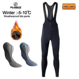 YKYWBIKE Men's Winter Thermal Fleece Cycling Bib Pants Mountain Bike Zipper Cycling Pants Gel Padded MTB Long Tights Suspenders