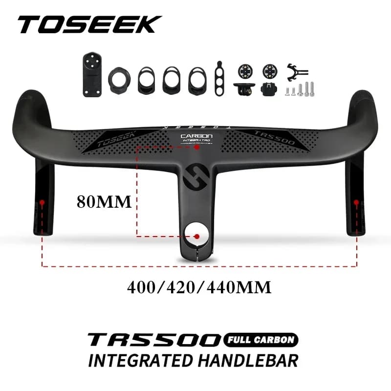 TOSEEK Integrated Handlebar Full Carbon Fiber Road Bike Handlebar 400/420/440mm Ultralight Drop Handle Bar with Bicycle Stem