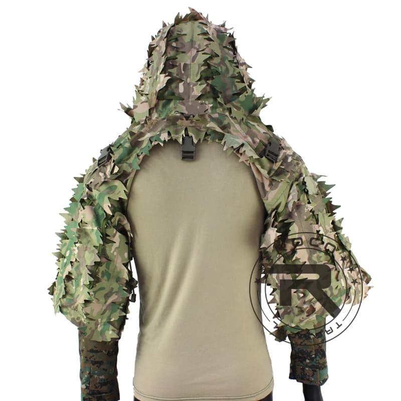 ROCOTACTICAL Tactical Ghillie Suit Breathable Ghillie Viper Hood with 3D Leafy Stripes Sniper Coat for Wargame, Hunting, CS