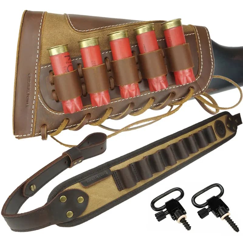 Leather Rifle Sling Shoulder Padding Tactical Strap And Shotgun Gun Buttstock Ammo Shell Holder For 5pcs 12 Gauge
