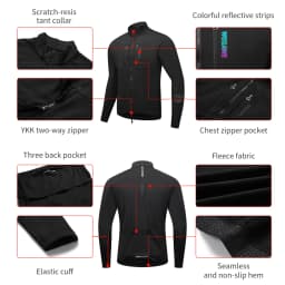 WOSAWE Men Cycling Jacket Autumn Winter Coats Thermal Fleece Windproof Bicycle Clothing Motorcycle Jackets with 2 way YKK Zipper