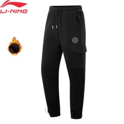 Li-Ning Men's Wade Pants WARM AT Winter Fleece Loose Fit 74%Cotton 26%Polyester LiNing Comfortable Trousers AKLV785