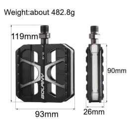 Aluminum Mtb Platform Pedals 3 Bearings Nonslip Lightweight Wide Black Bicycle Pedals with Light for MTB Road Touring Bicycle