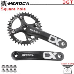 MEROCA Square taper crankset 104bcd Chainring 170mm MTB bicycle Square crank with 104 bcd Round narrow wide chainring