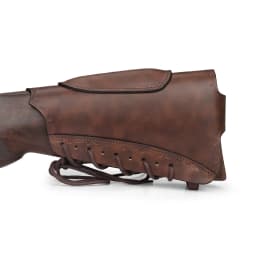 Tourbon Vintage Leather Gun Buttstock Cover Rifle Cheek Rest Riser Pad Rope Closure Adjustable Brown Hunting Accessories