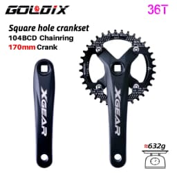 GOLDIX Square Hole Bicycle Crankset 104BCD Single Chainring Forging Aluminum Alloy Crank 170mm Length Black 32/34/36/38/40/42T