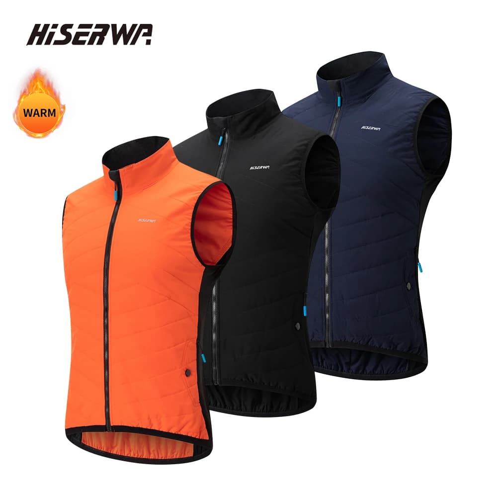 HISERWA Winter Cycling Vest Sleeveless Thermal Fleece Bicycle Gelit Windproof Waterproof Bike Vest High Quality Zipper