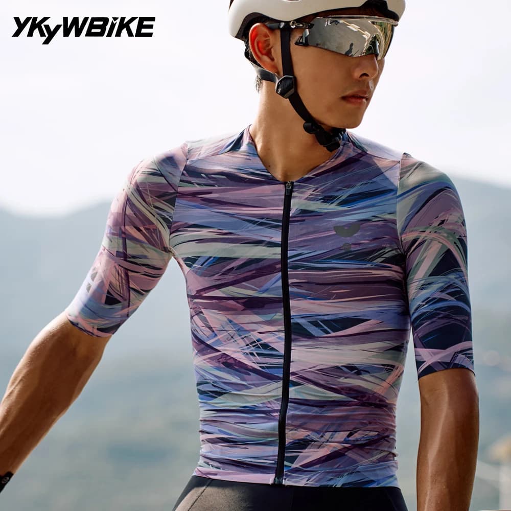 YKYWBIKE 2026 Summer Cycling Jersey Road Bike Tops Maillot Short Seamless Sleeve Purple Shirt Collarless Breathable Slim Fit
