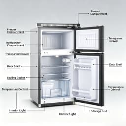 DC Compressor RV Refrigerator 12V/24V/48V, Solar Battery Powered Fridge Freezer Special for Camper Yacht Caravan Off-Grid Travel