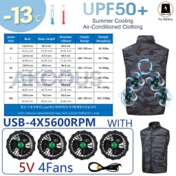 AKOOUS 12V/5V USB 4 Fans Cooling Vest Men Wearable Air Conditioned Clothes for Outdoor Work Fishing Hiking Loose Cool Vest