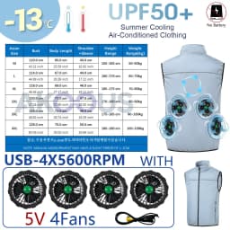AKOOUS 12V/5V USB 4 Fans Cooling Vest Men Wearable Air Conditioned Clothes for Outdoor Work Fishing Hiking Loose Cool Vest