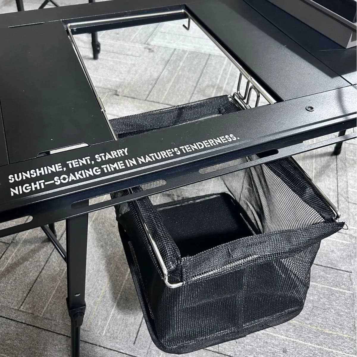 IGT Table Pull-Out Mesh Basket Portable Lightweight Foldable Drain Basket Tableware Storage Bag Outdoor Camping Accessories
