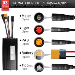 KT Ebike Sinewave Waterproof Controller 36V48V 250W350W500W1000W1500W LCD5 TF01U Display Electric Bicycle Conversion Kit Parts