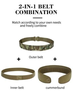 Tactical Belt 3 IN 1 Laser Cut Quick Release Buckle MOLLE Combat Shooting Belt with Inner Belt & Back Support Pad