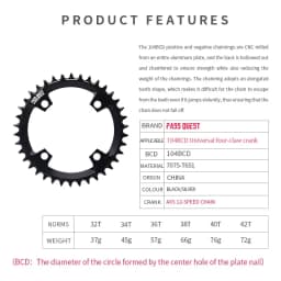 PASS QUEST 104BCD forAXS 12S Chainring ROUND NARROW WIDE CHAINRING for 104 BCD Flat Top Chain 12 Speed