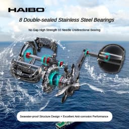 HAIBO VENOM Anti-saltwater Fishing Reel Deep Sea Iron Plate Baitcasting Reel 8+1BB Water Drop Wheel Max Drag 12KG
