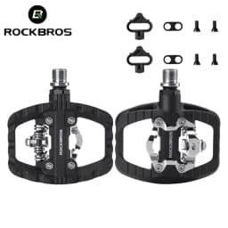 ROCKBROS 2-in-1 Anti-slip Bicycle Lock Pedal Nylon MTB Bike Pedals with Flat Cleat Platform Shimano SPD Compatible Cycling Pedal