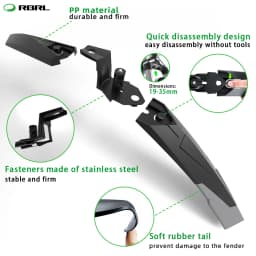 RBRL MTB Bicycle Fender Adjustable Front Rear Bike Mudguard Quick-release Splash-proof Widen Fenders for 26/27.5/29" Bicycle
