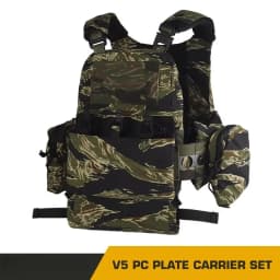 Tactical V5 PC Plate Carrier Set Ferro Style Hunting Plate Carrier Tiger with Elastic Waistband Triple Mag Pouch Airsoft Gear